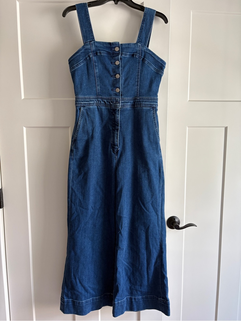 Maeve Colette Blue Denim Cropped Wide-Leg Jumpsuit